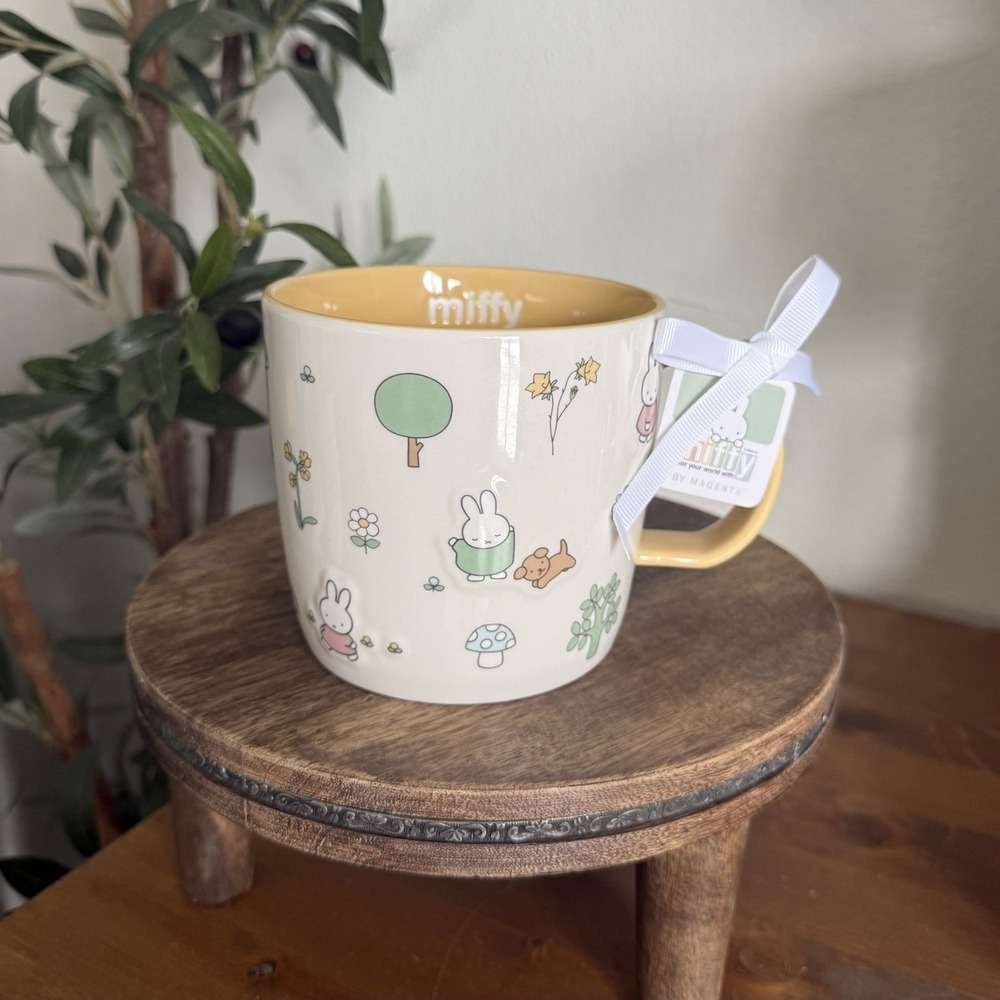 NWT Magenta Miffy Bunny Spring Flowers Garden Pastel Yellow Ceramic Mug Cup Cute